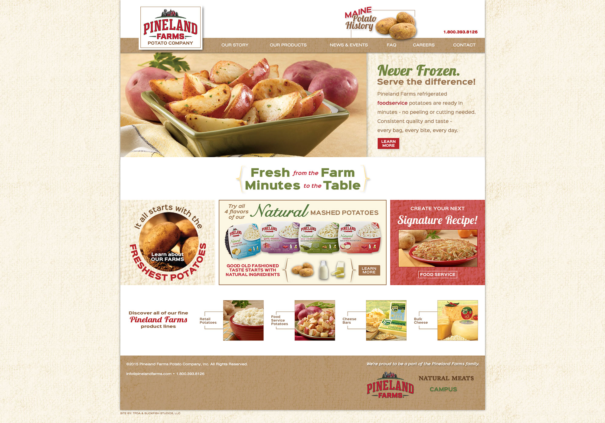 A screenshot of the SlickFish Studios designed and developed website for the Pineland Farms Potato Company.