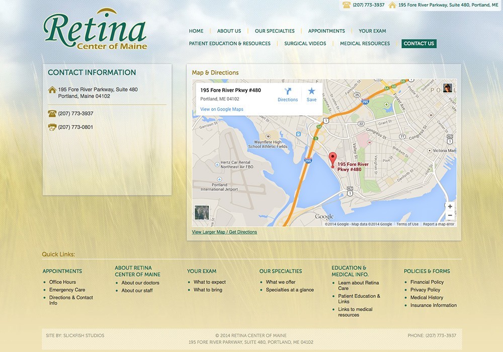 Retina Center of Maine: A Maine Website Design by SlickFish Studios