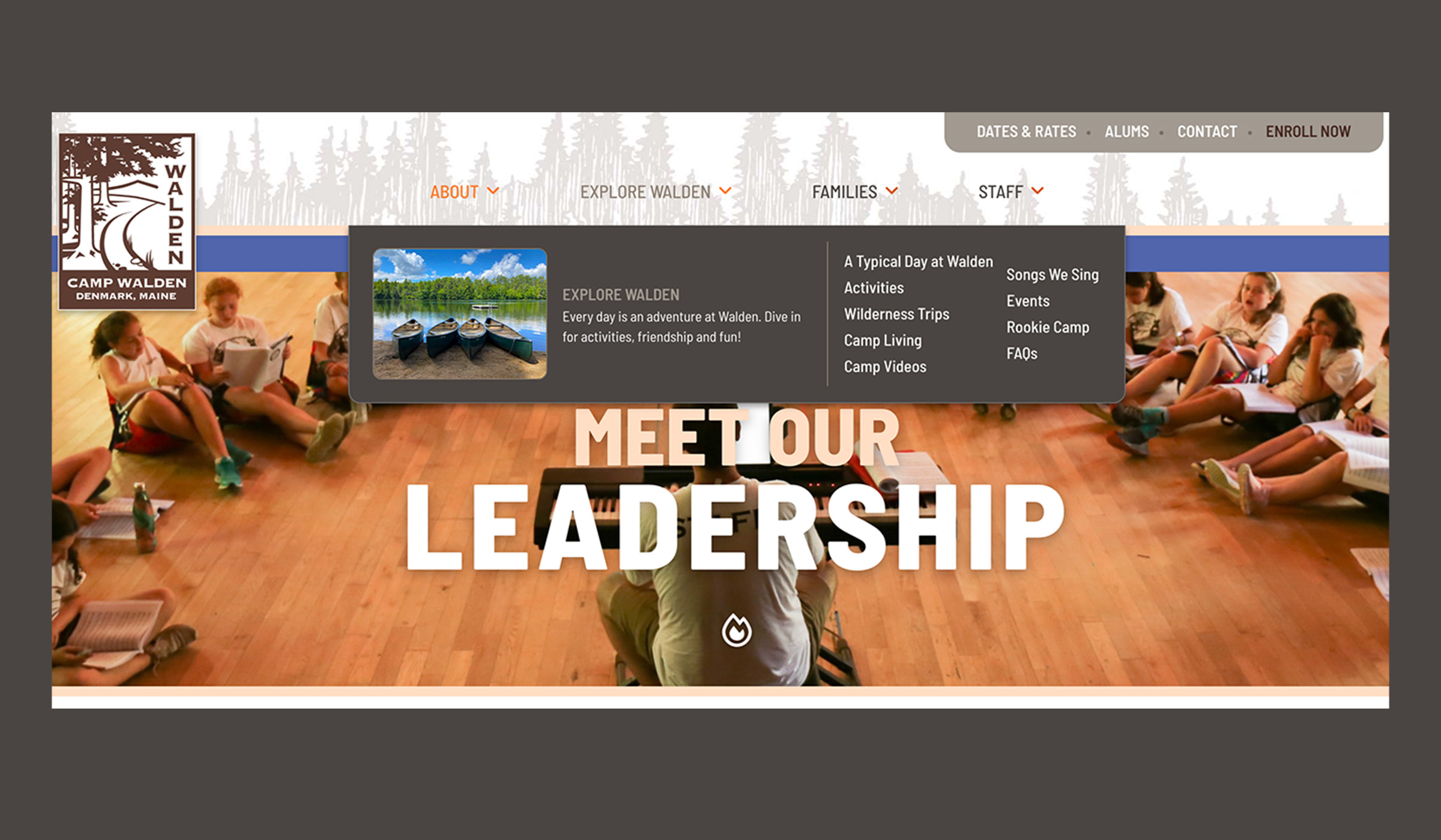 Leadership Menu Camp Walden. Website design by SlickFish.