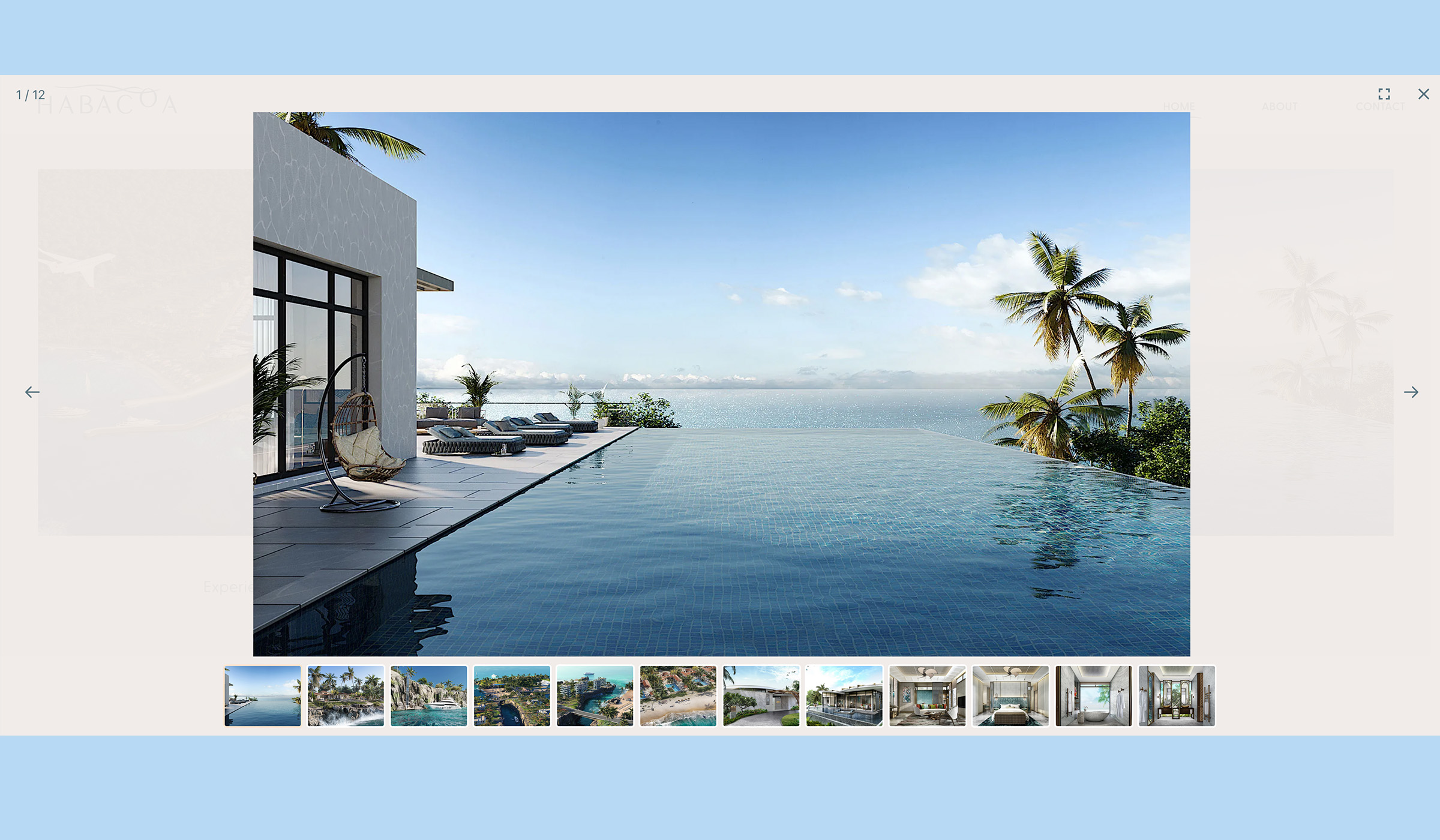 A Habacoa home design featuring an infinity pool and turquoise water views.