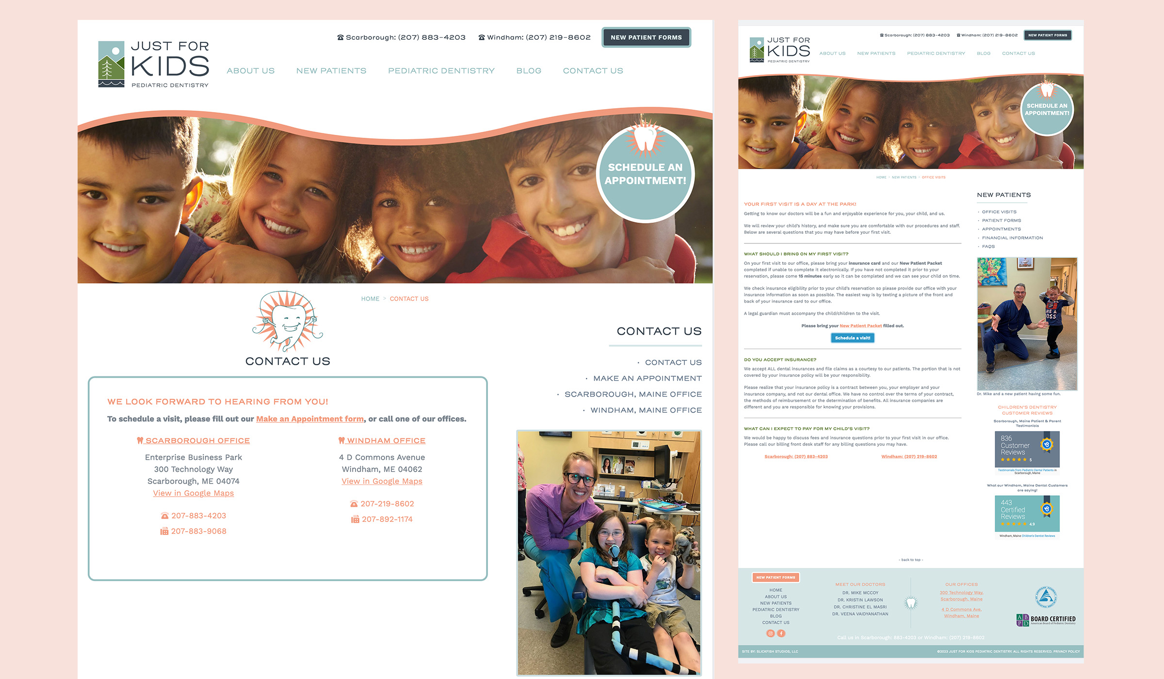 Interactive contact page for Pediatric Dentistry: A Maine Website Design by SlickFish Studios